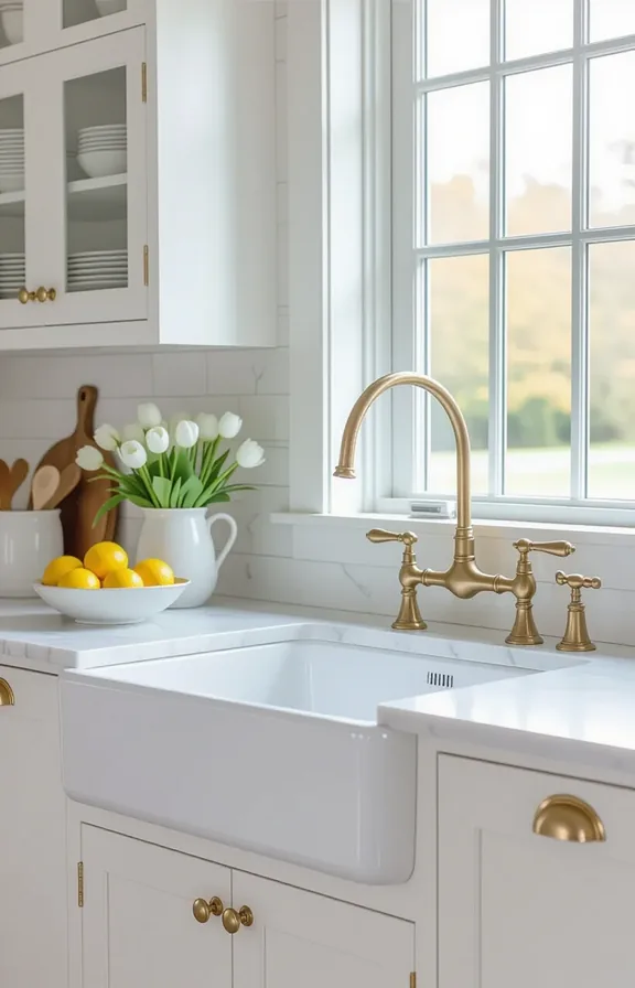 classic kitchen with white shaker cabinets and farmhouse