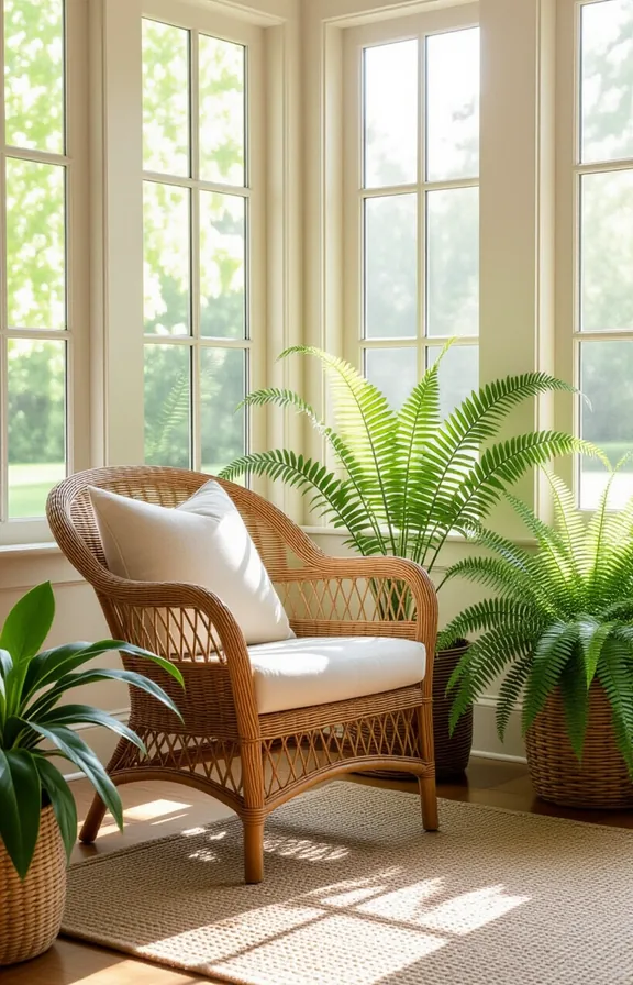 vertical shot from medium angle bright sunroom corner.