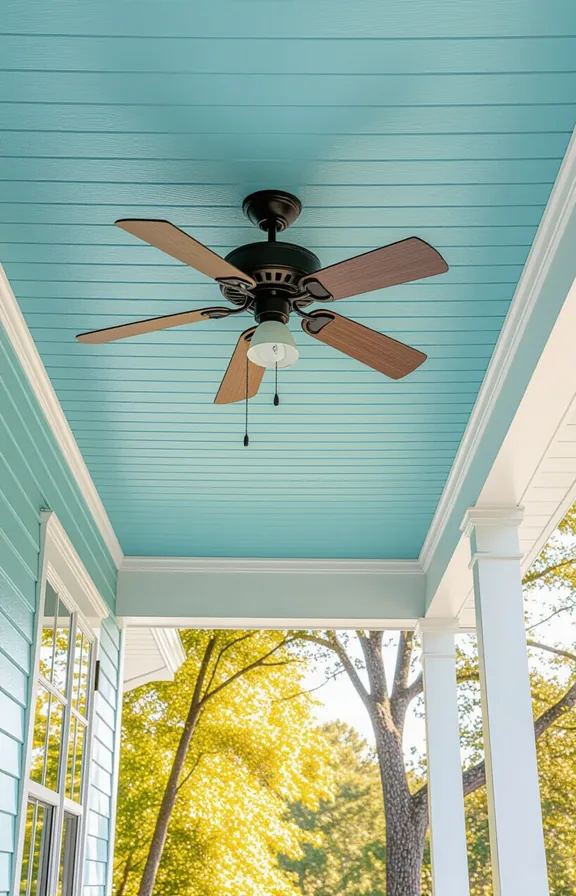eye-level view looking porch ceiling painted soft sky
