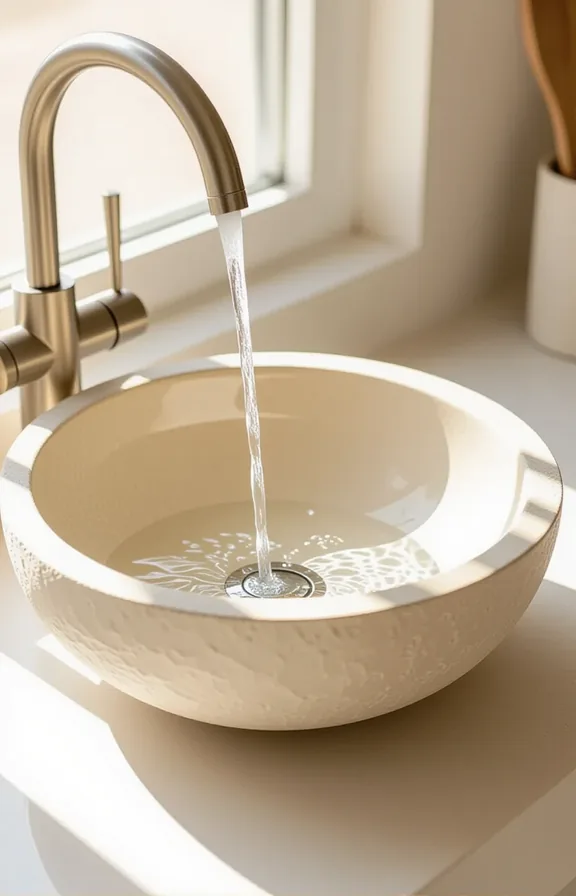 detail shot small kitchen sink. The sink bowl
