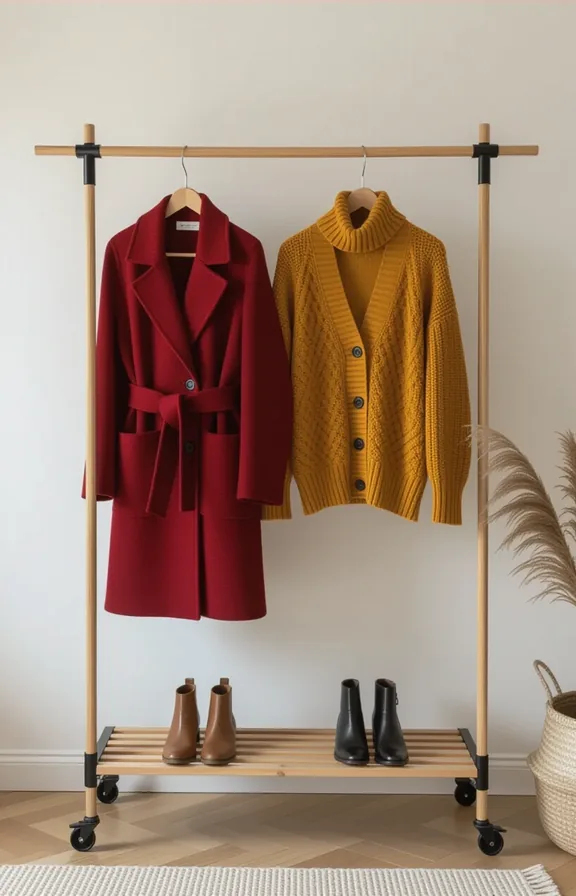 Medium minimalist garment rack made from two wooden