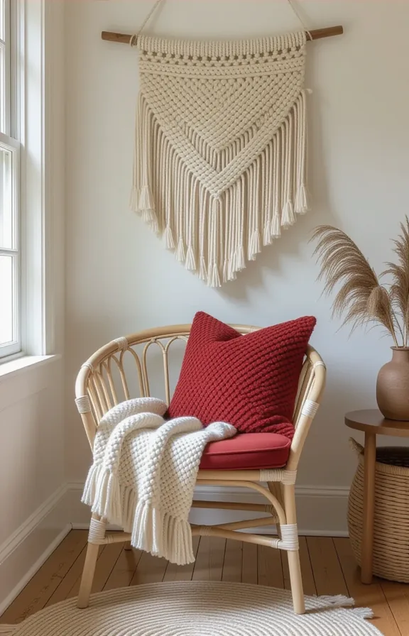 vintage wooden chair with cream painted frame draped