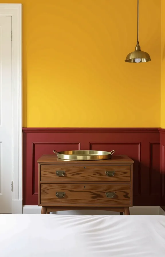 Eye-level vertical shot plain painted bedroom wall where