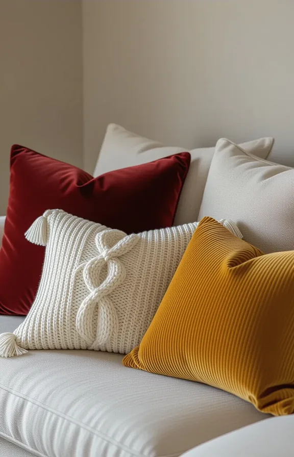 medium shot mix throw pillows neutral linen sofa