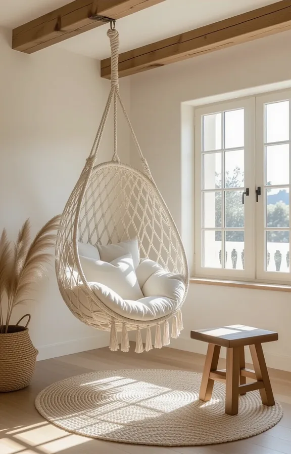 Medium shot from side angle suspended seating nook