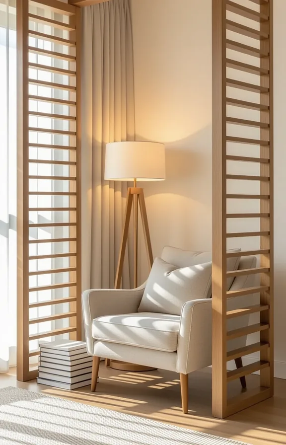 Medium wide shot room divider creating private reading