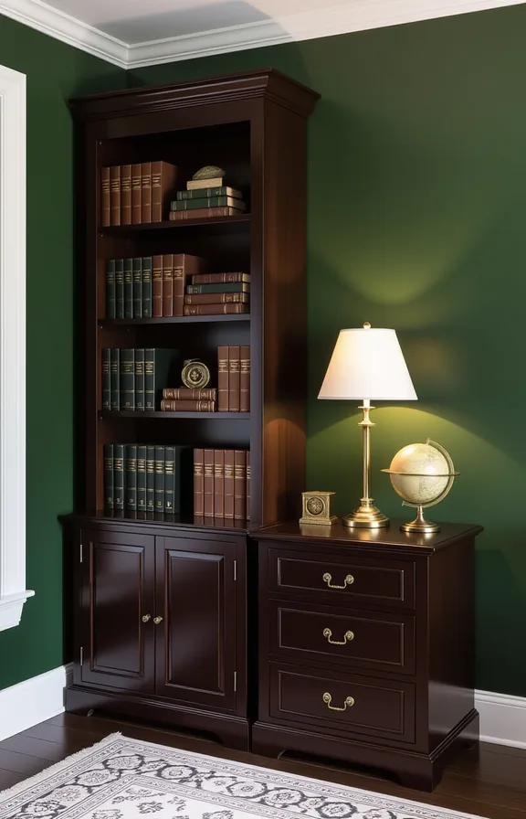 Three-quarter view medium shot moody reading corner for