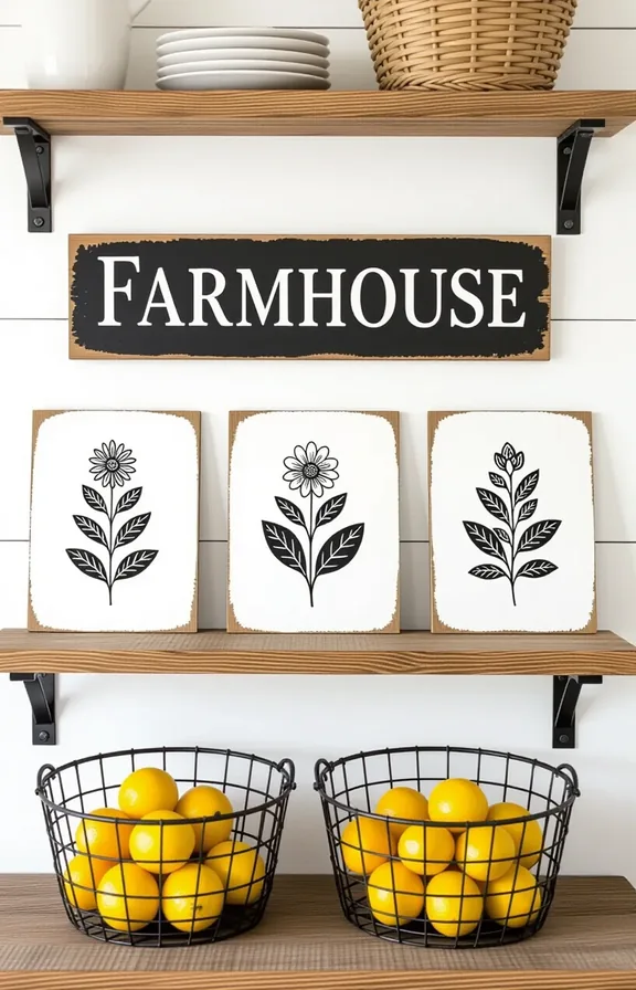 Three-quarter view collection vintage-inspired farmhouse word signs and
