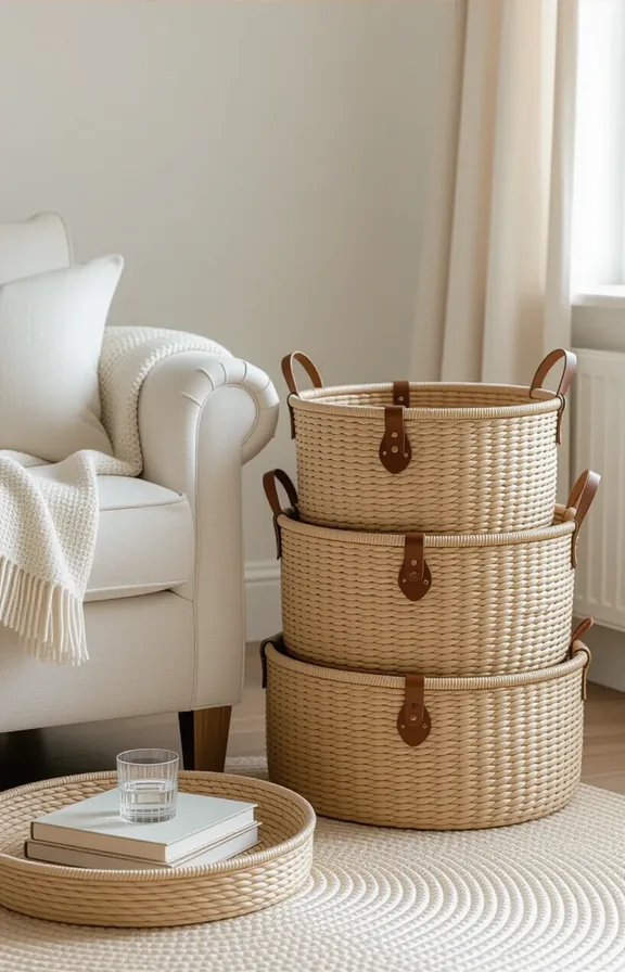 Medium shot set three different sized seagrass wicker
