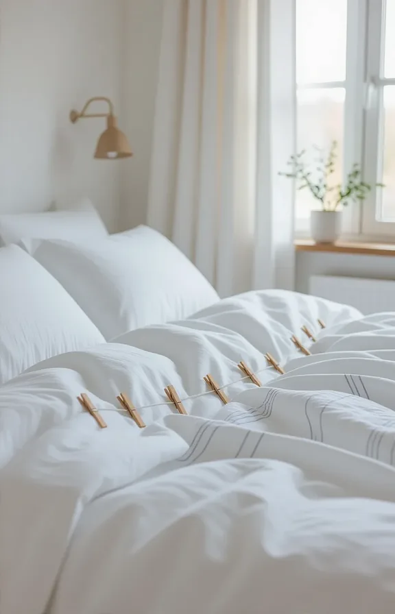 medium shot bed dressed with simple white cotton