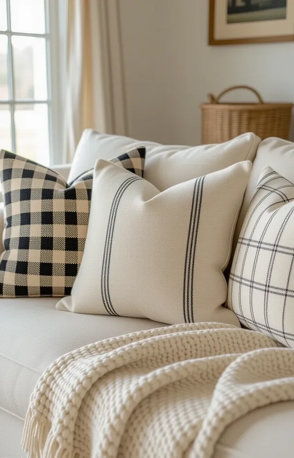 medium shot linen sofa adorned with two pillows