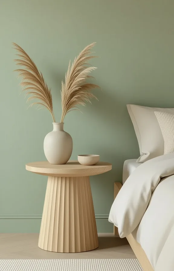 3/4 view fluted wood side table light oak