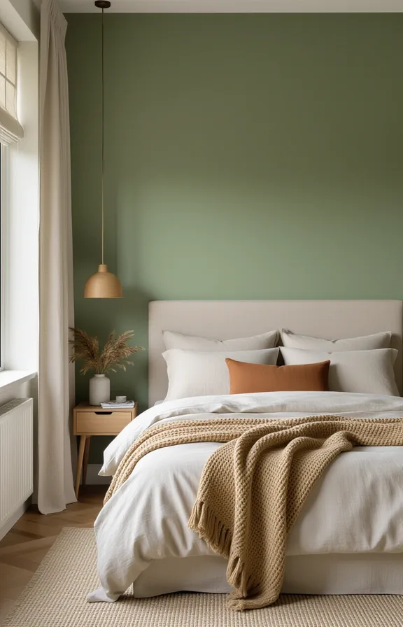 Medium shot single bedroom wall painted rich matte