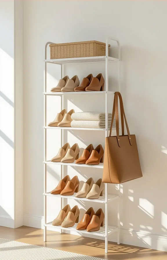 Side view medium shot narrow over-the-door shelving unit