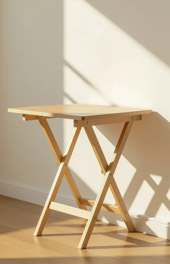 3/4 view medium shot small wooden fold-down table