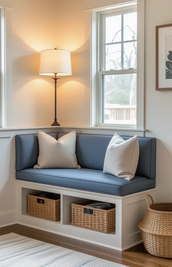 3/4 view medium shot built-in bench seat small