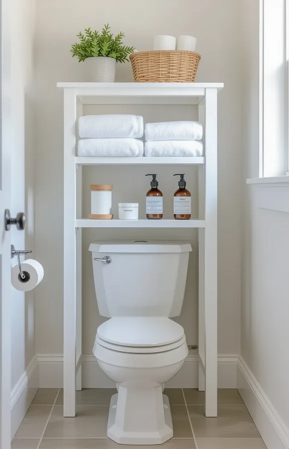Eye-level medium shot freestanding cabinet unit placed over