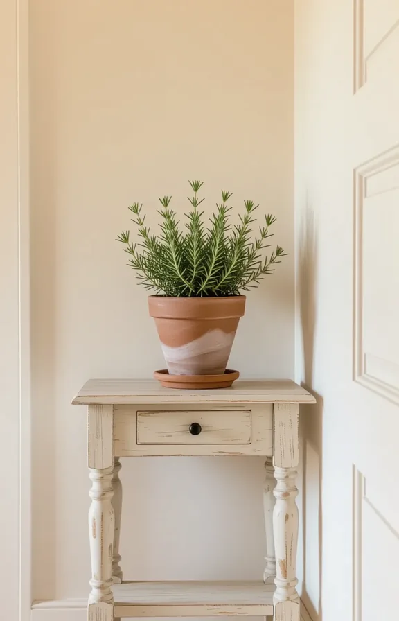 Medium shot small entryway console table plain painted