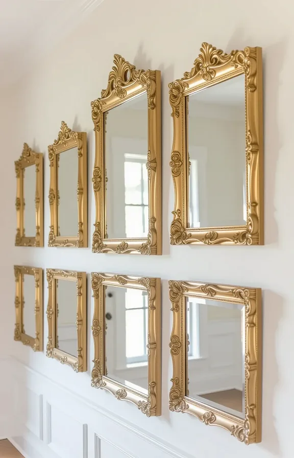 Medium shot gallery wall vintage-style mirrors plain painted