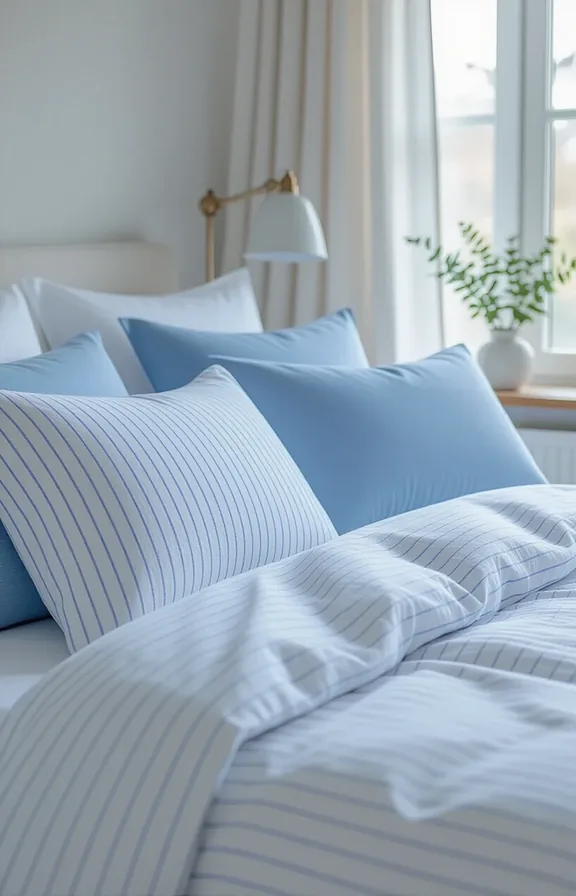 Medium shot neatly made bed with crisp white