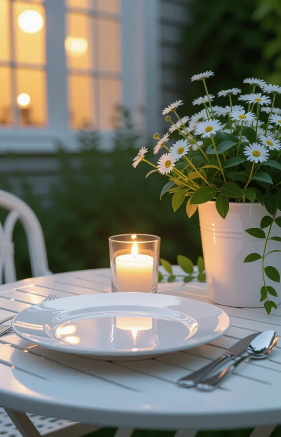 Medium shot small garden table set for evening