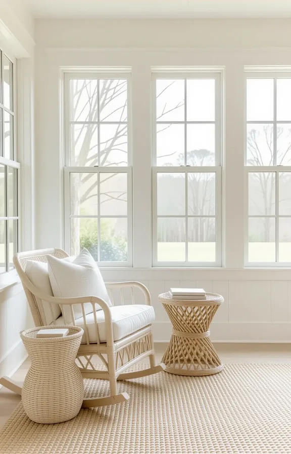 Wide shot medium-sized sunroom with plain painted wall.