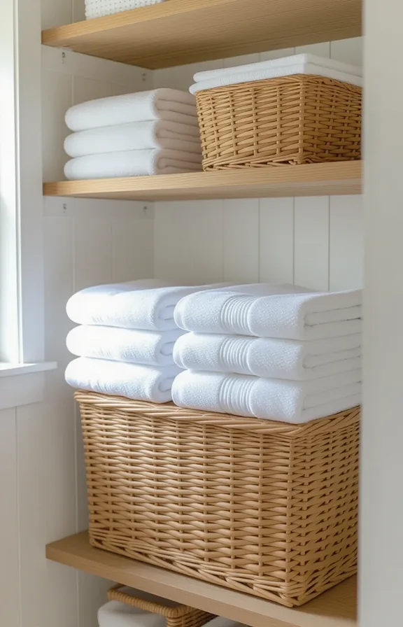 Medium shot small laundry nook with open freestanding