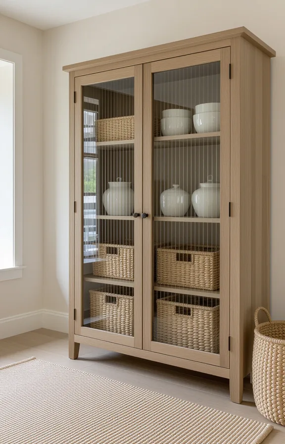 media console with reeded glass cabinet doors small