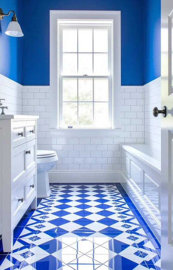 vintage floor with bold cobalt blue and white