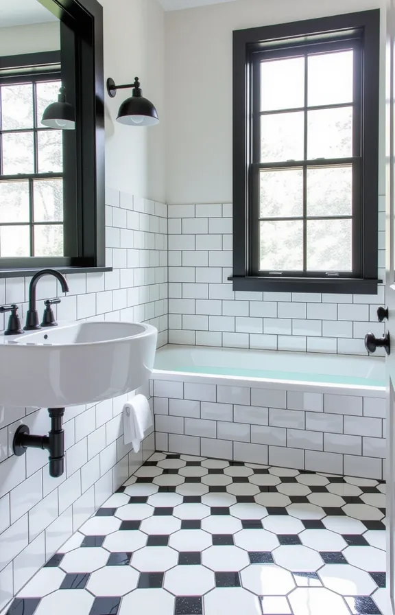 black and white honeycomb patterned tile floor medium-sized