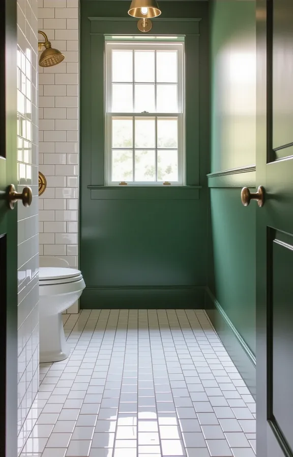 Eye-level view vintage white subway tile floor laid