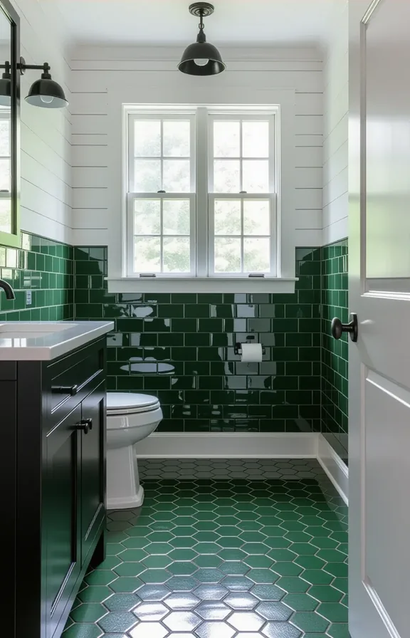 Eye-level view floor small forest green penny round