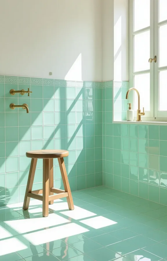 Medium shot floor handmade Moroccan Zellige tiles soft