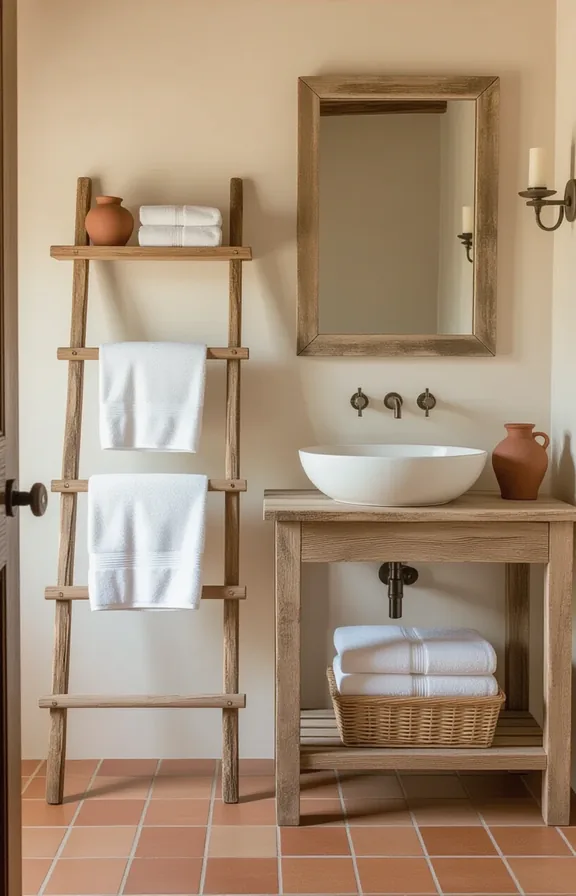 Medium shot bathroom with terracotta floor tiles simple