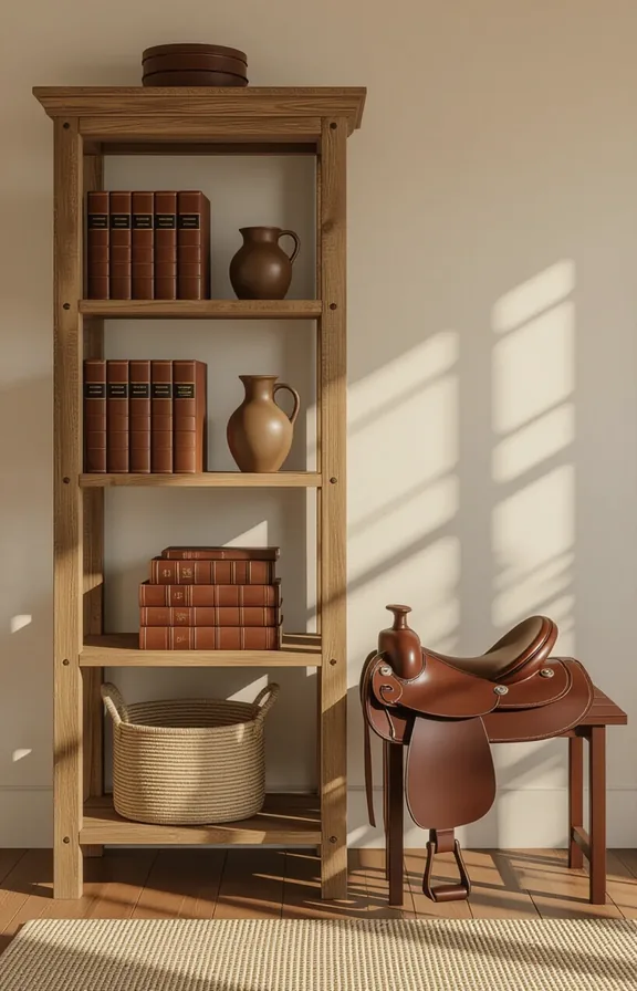 Medium shot room corner with freestanding open wooden