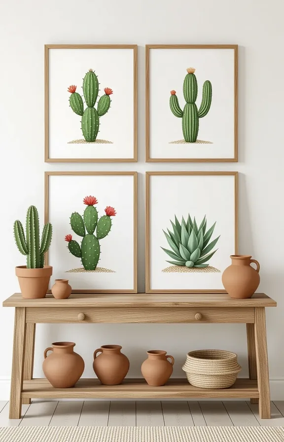 Medium shot gallery wall simple framed botanical prints