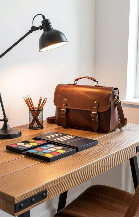 Medium shot home office desk made from reclaimed