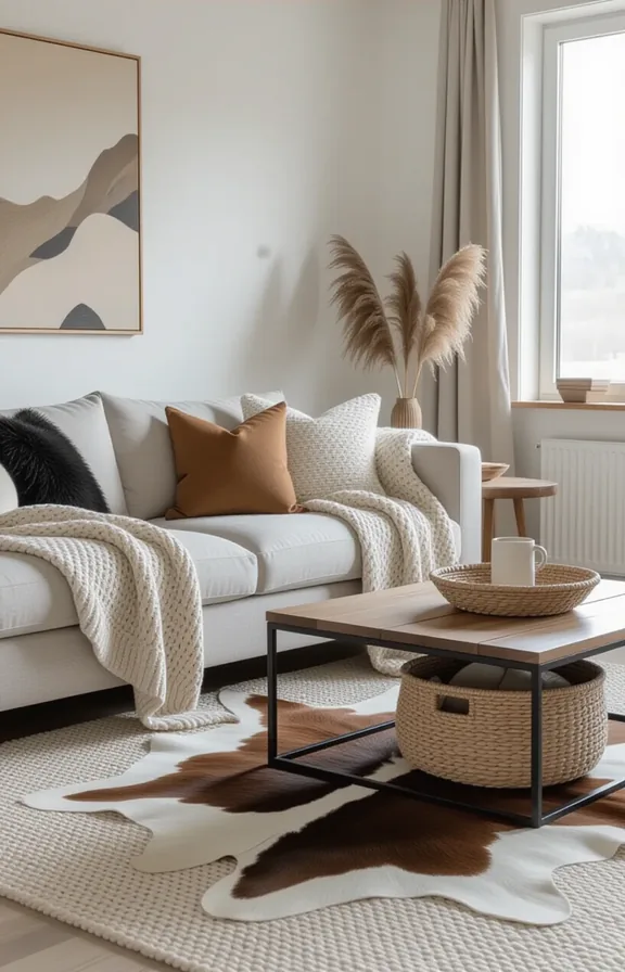 Medium shot living room with neutral sofa large