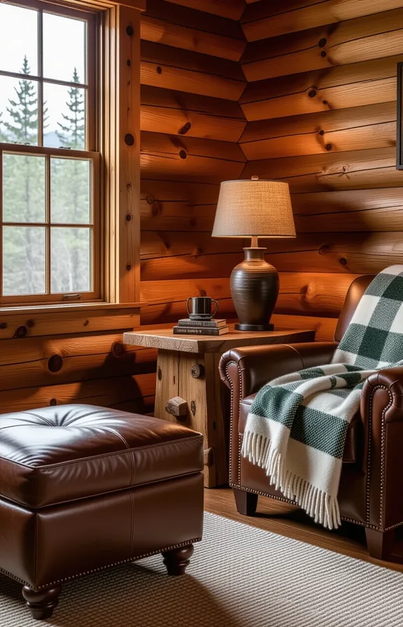 Medium shot den with sturdy lodgepole pine side
