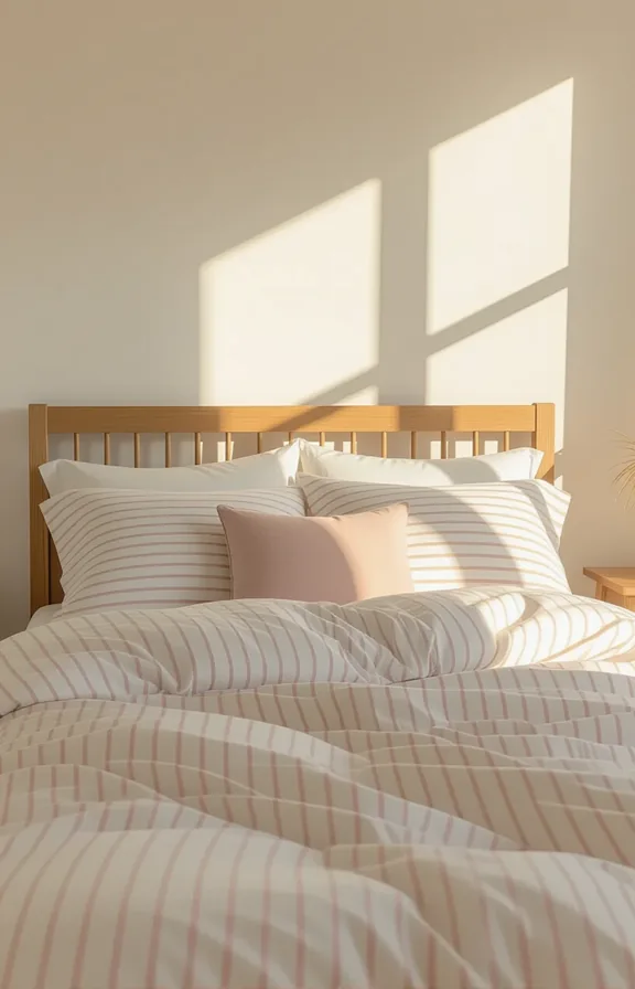 Medium shot bedroom with white walls and bedding
