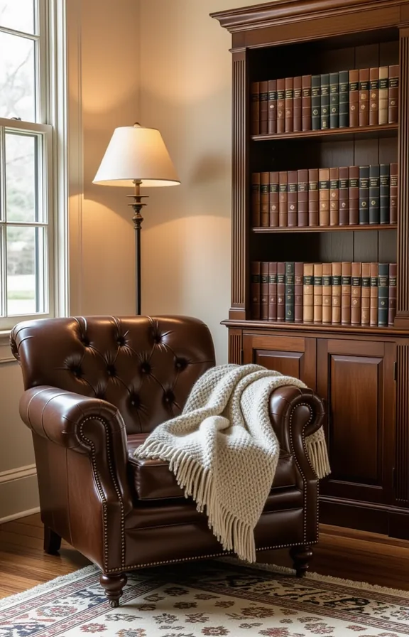 Medium shot corner with worn brown leather club