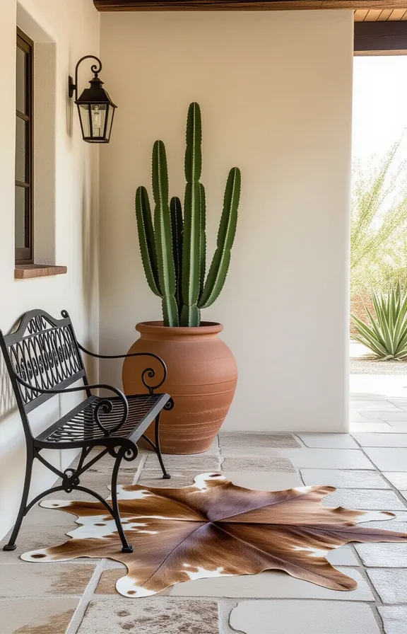 Medium shot patio entry area with simple wrought-iron