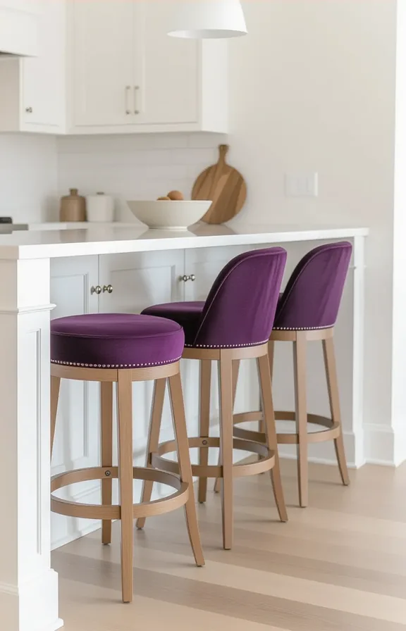 medium shot three wooden bar stools tucked under