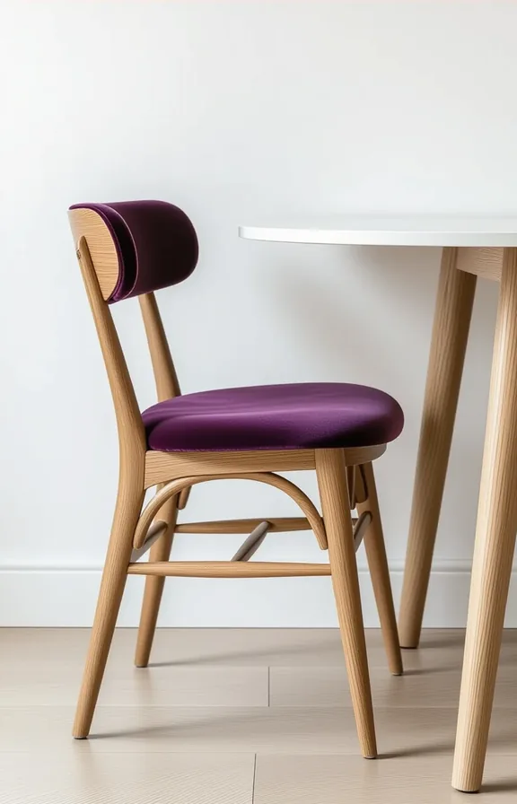 detailed shot wooden kitchen chair tucked under table.