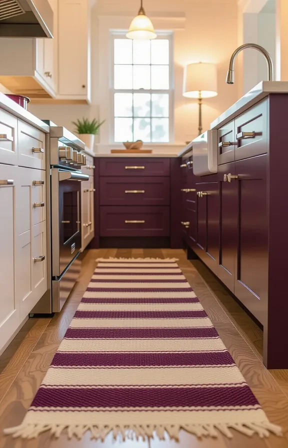 wide shot compact rental kitchen floor. textured machine-washable
