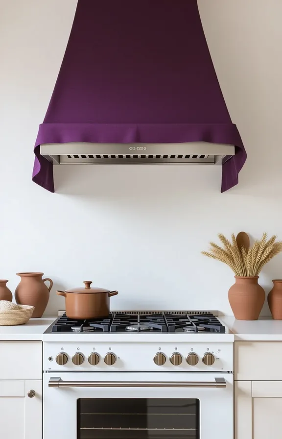 stainless steel range hood. custom fabric cover deep