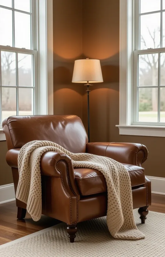 medium shot eye-level view living room with brown-painted
