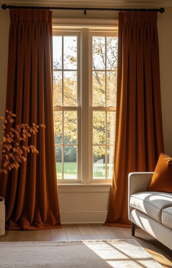 medium shot eye-level view living room with brown-painted
