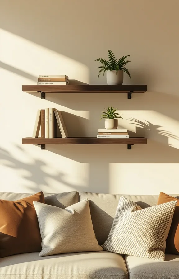 medium shot eye-level view living room with brown-painted