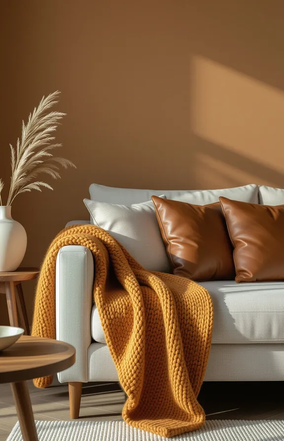 medium shot eye-level view living room with brown-painted